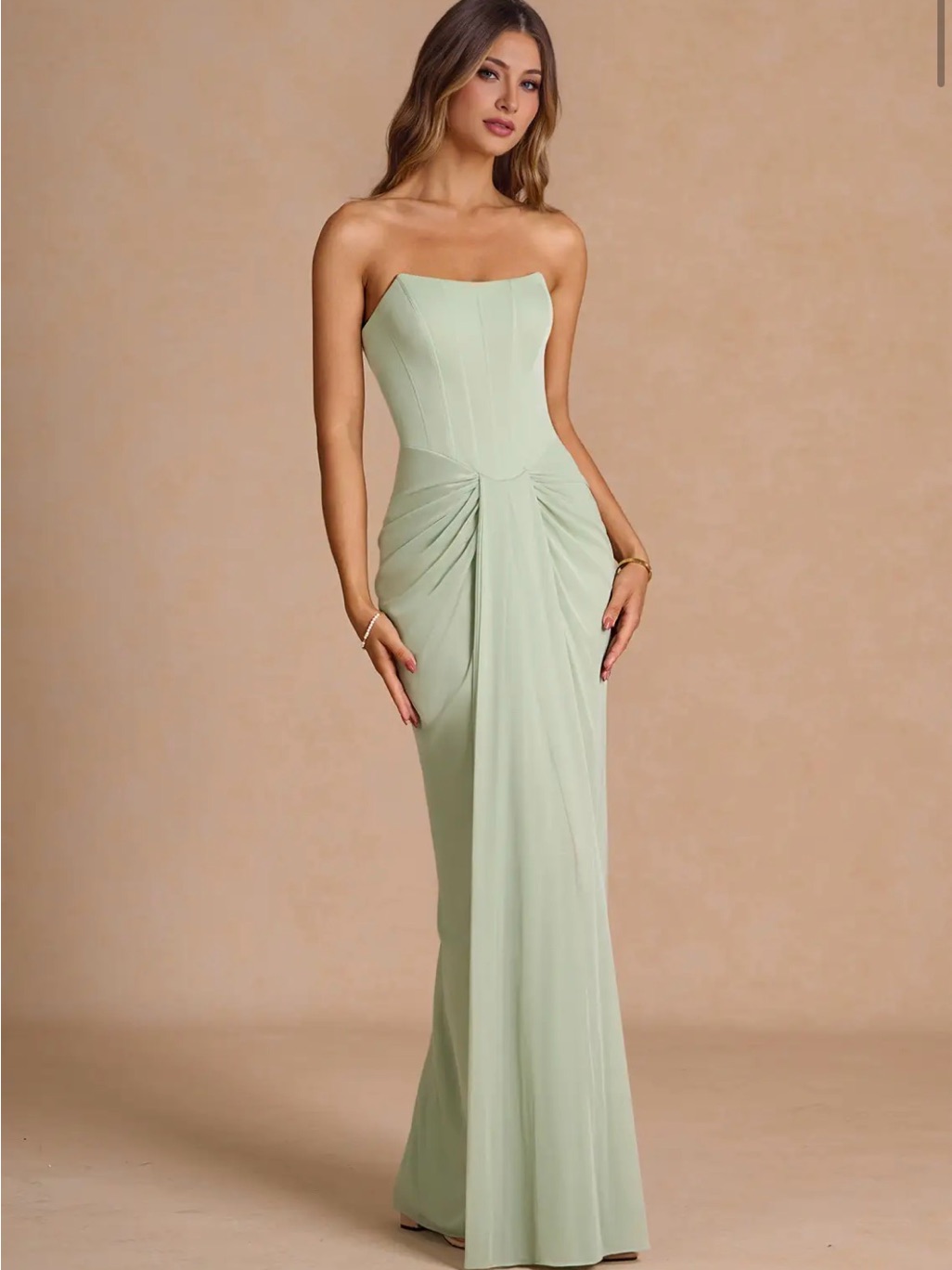 Azazie Strapless Sage Green Maxi Gown